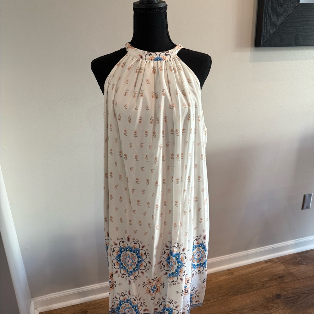 Floral White and Blue Dress